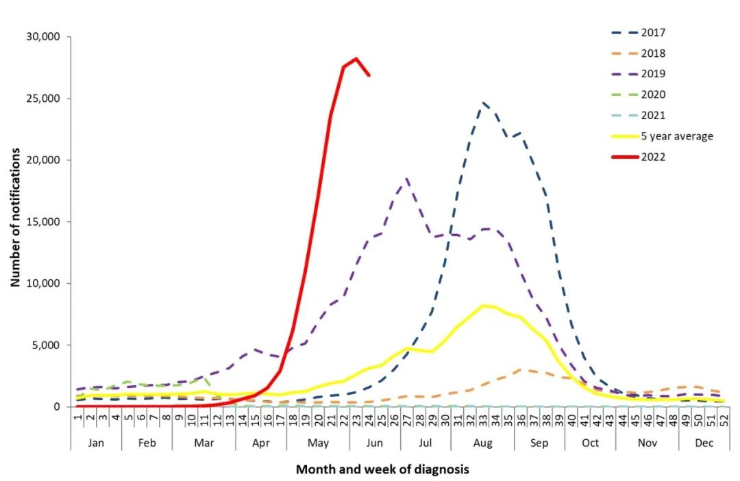 澳大利亚目前的流感疫情，要高于往年的平均水平